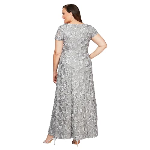 Image of Alex Evenings Women's Long Rosette Mother of The Bride Dress with Short Sleeves