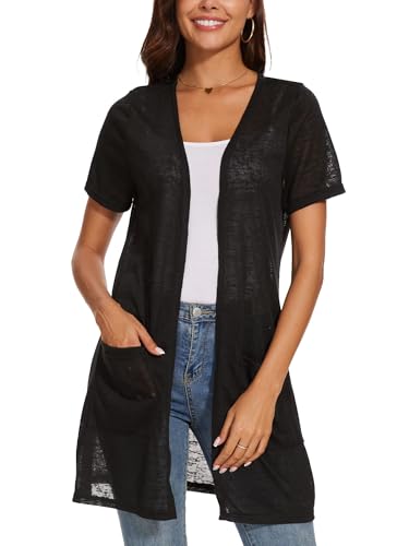 Image of Spicy Sandia Women's Lightweight Sheer Cardigans with Pockets Kimono Cover Up for Summer