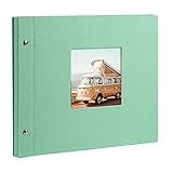 goldbuch 26828 - Schraubalbum Bella Vista, Erinnerungsalbum aus Leinen, Fotoalbum mit 40 weiße Seiten & Pergamin, Foto Album zum Einkleben, Fotobuch 30 x 25 x 2 cm, Bilderalbum neo Mint, erweiterbar