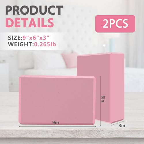Image of 9 inchx6 inchx3 inch Yoga Blocks, Soft Non-Slip Surface Premium Foam Blocks, Supportive, Lightweight, Odor Resistant, Yoga Accessories for Pilates Meditation General Fitness Stretching Toning (pink-2 Pack