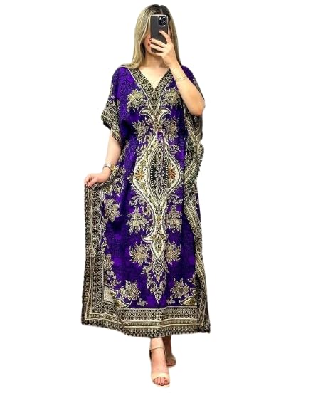 Image of NAIADES Women's Kaftan Dress - Bohemian Printed V-Neck Long Maxi Caftan with Loose Fit & Elegant Design (Kaftan-Kurti)