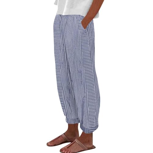 Pantalones deportivos vintage para mujer, pantalones de verano para mujer, pantalones casuales con estampado de rayas, botones laterales, pantalones de moda, holgados, cintura elástica, pierna recta,