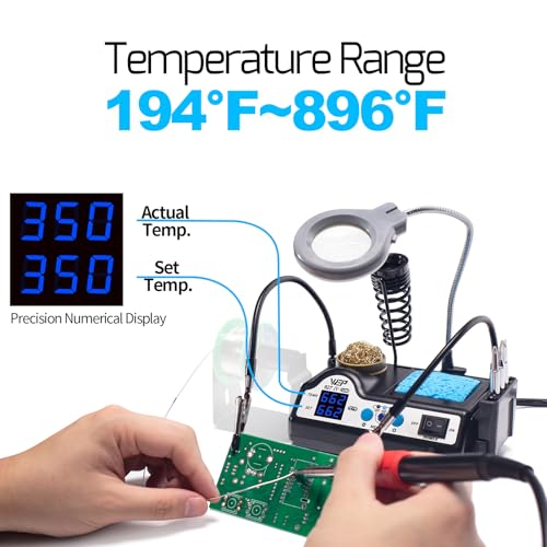 WEP 927-IV Soldering Station Kit High-Power 110W with 3 Preset Channels, Sleep Mode, LED Magnifier, 5 Extra Iron Tips, Tip Cleaner, 2 Helping Hands, Tip Storage Slots, Lead-free Solder Wire, Tweezers