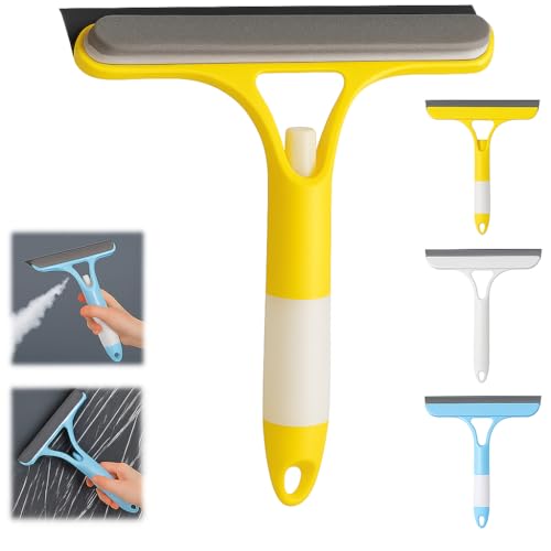 3in1 Window Cleaning Scraper with Spray Bottle Multi-Functional Glass Cleaner Tool for Home, Car, and Shower Window Scraper with Microfiber Pad, Spray Nozzle & Wiper for Streak-Free Cleaning (Yellow)