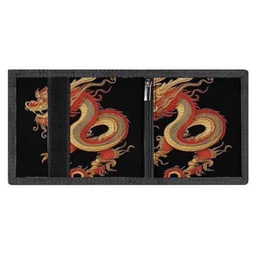 High Capacity Asian Tattoo Dragon Art Wallet for Women, Wallets with ID Pockets And Key Chain, Slim Trifold Wallet for Outdoor Travel4