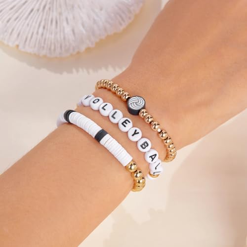 RINHOO Football Baseball Soccer Heishi Clay Beaded Bracelets Stackable Stretch Sports Theme Charm Bracelets for Women Game Day Jewelry Gifts (volleyball) — view 5