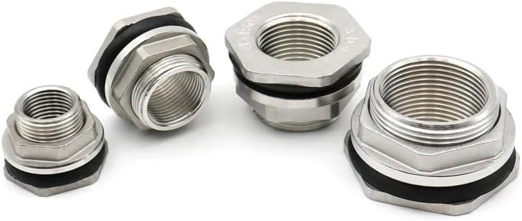 1/2" 3/4" 1" 1-1/2" Dn15 BSP Female Thread Male Bulkhead Fitting Water Tank Jointer Connector Adapter SUS304 Stainless Steel(DN15)