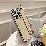 IPhone 13/14ケース 高級デザイナー 女性 女の子用 リストバンド ストラップ キックスタンドホルダー 保護カバー付き APPLE IPhone 13/14-6.1インチ-GOLD