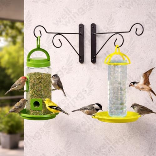 Image of Bird Feeder and Waterer Set with Hanging Brackets - 2-in-1 Wild Bird Feeding Station for Outdoors - Weatherproof Seed Dispenser & Hydration Kit for Garden, Patio & Balcony (Combo)