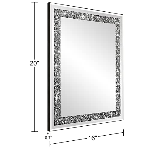 Ruomeng Rectangular Wall Mirror, 16" x 20", Crystal Crush Diamond, Bathroom, Entryway & Bedroom - Image 6