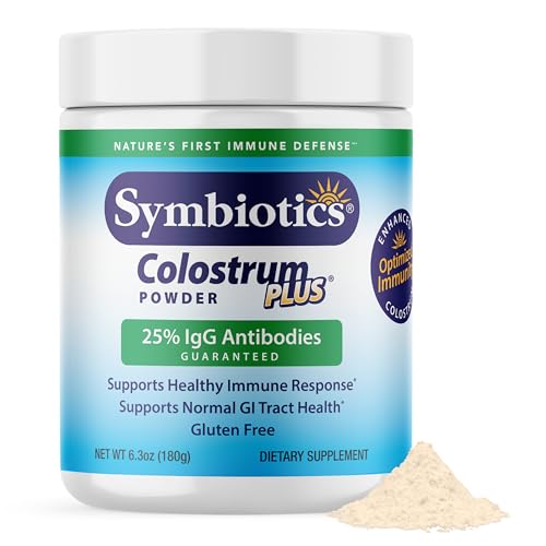 Symbiotics Colostrum Plus Powder 6.3 oz - Immune & Muscle Recovery Support 25% IgG Immunoglobulins, Gut Health & Training Resilience, Unflavored, Gluten Free - 6.3 oz Symbiotics Colostrum Plus Powder 6.3 oz - Immune & Muscle Recovery Support 25% IgG Immunoglobulins, Gut Health & Training Resilience, Unflavored, Gluten Free - 6.3 oz