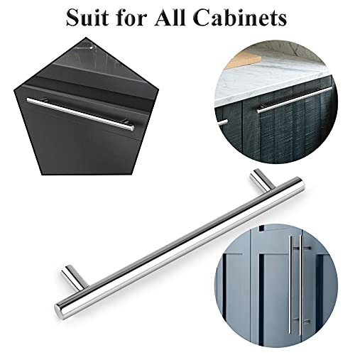 Image of Probrico 15 Pack | 10 Inch Polished Chrome Cabinet Pulls, 12-3 /5 Inches Total Length, Stainless Steel Euro Kitchen Cabinet Hardware, Chrome Drawer Pulls