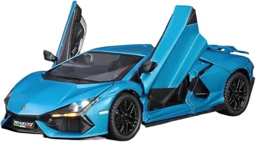 Image of 1:24 Lamborghini Revuelto Diecast Model Car | Pull Back Acousto-Optic Alloy Metal Toy with Realistic Sound & Light Effects | Toy Car for Kids Boys Girls & Collectors (Blue)