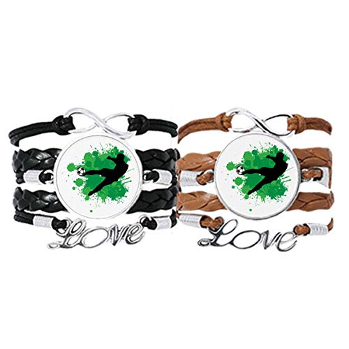 Football bracelet couple cuir tressé noir bijoux homme femme sport