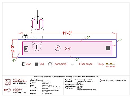 Electric Radiant Floor Heating for Carpet, Laminate and Floating Wood Floors - 21 sq.ft. Cut-and-Turn for Custom Fit – Ultra-Thin Heated Mat - WarmlyYours Environ 1.5 x 14 ft., 240V, 12 Watts/sq.ft.