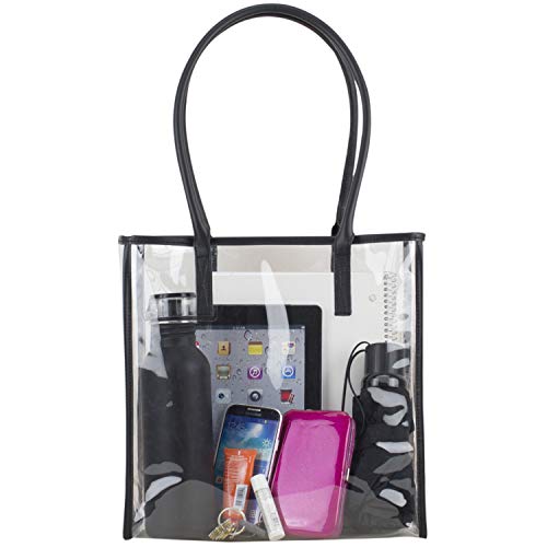 FUEL Large Transparent Clear Tote Bag Stadium Approved Shoulder Bag for Concerts, Sporting Events, Festivals, Work, Gym (Black)