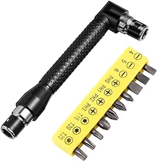 OUNONA Double-Headed L-Shaped Socket Wrench Extension Handle Screwdriver 1/4'' Hex Shank 90 Degree Right Angle Screwdriver Adapter (Screwdriver+10 Bits)