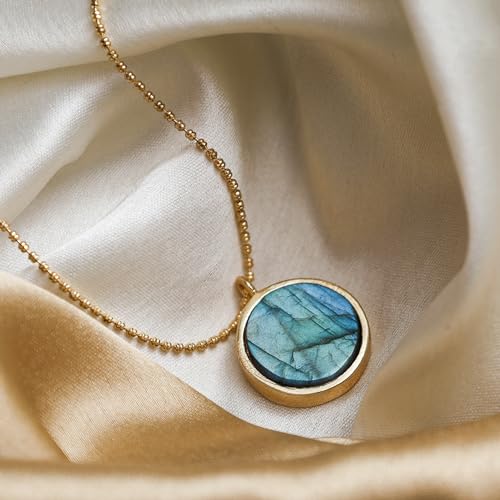 Gempires Labradorite Coin Pendant Necklace for Women 16mm Disc Pendant, Round Necklace - Image 3