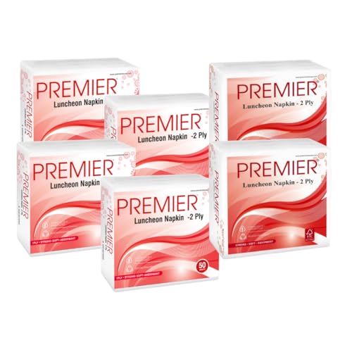 Image of Premier Luncheon Tissue Paper Napkins (300 Pulls) | 50 Pulls x 6 Pack | 2-ply Absorbent & Disposable Table Napkins | Hygienic & Durable, Ideal for Dining, Parties & Everyday Use