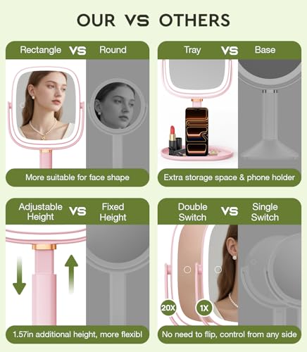 Espejo de maquillaje con luz de aumento recargable y soporte integrado 3