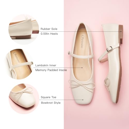 Image of C.Paravano Women's Mary Jane Flats | Square Toe Ballet Flats | Daily Wear Work Shoes | Dress Shoes with Adjustable Straps