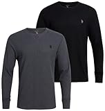 U.S. Polo Assn. Men's Thermal Shirt - Long Sleeve Waffle Knit Top (2 Pack), Size Medium, Black/Charcoal Heather