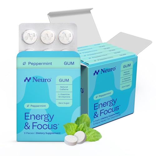 Neuro Energy & Focus Gum - 40mg Natural Caffeine Gum & Nootropic Energy Supplement with L-Theanine &...