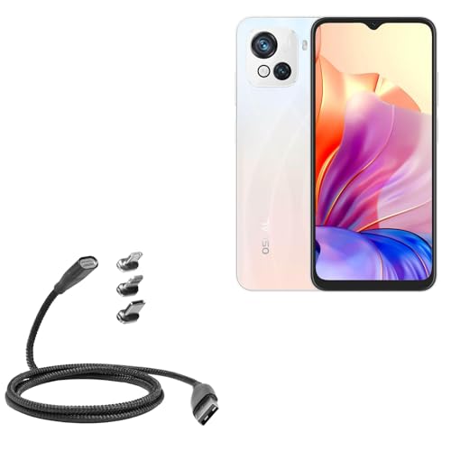 BoxWave Cable Compatible with Blackview Oscal C80 - MagnetoSnap PD AllCharge Cable (100W), Magnet Charging Braided USB Type-C Micro - Jet Black