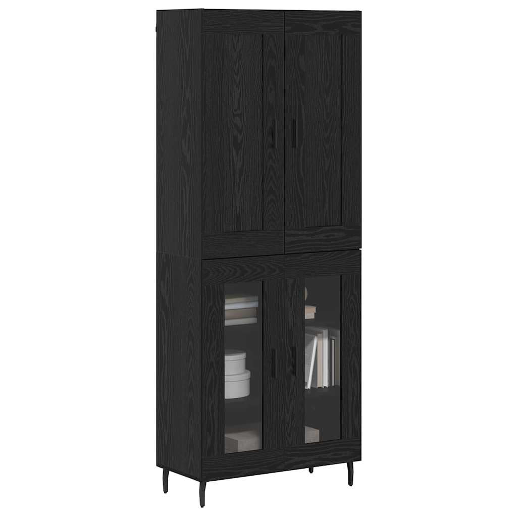 Mobile alto, 2 pezzi, nero, effetto rovere, 69,5 x 34 x 180 cm