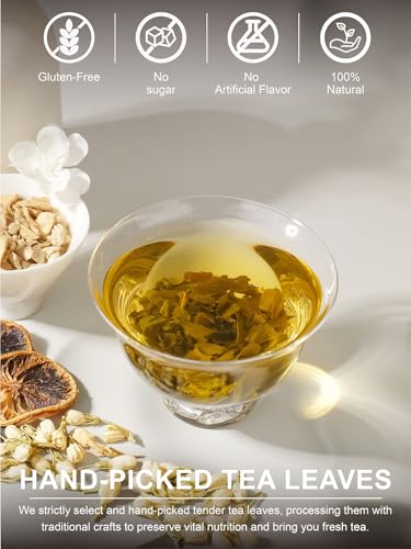 Image of TeeLux Decaf Jasmine Green Tea, Decaffeinated Jasmine Scented Green Tea Loose leaf, Pleasant Aroma & Smooth Taste, 16oz