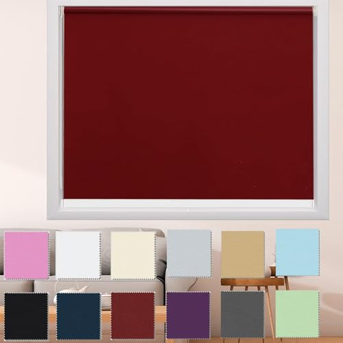 Estor Opaco Enrollable 110 x 150 cm para fijación sin taladrar Persianas para Ventanas Interiores con Revestimiento de Color a Juego, para Ventanas, Rojo