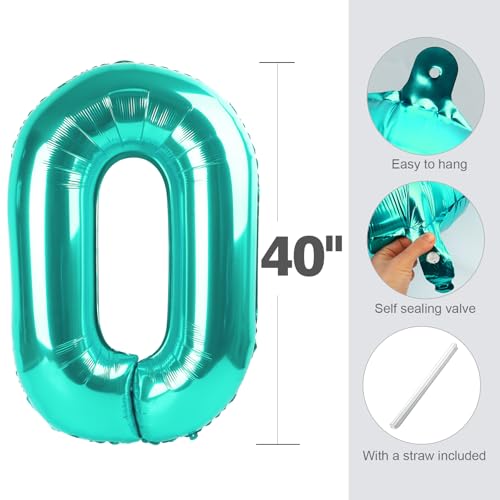 Image of Number Balloons Teal Blue 5 Balloon 40 inch for 5 Birthday Party Decoration | Saturated Color, Large 40 in, With Inflation Straw & Hanging Hole, Great for Men's Party, Back-To-School Season, Pool Party