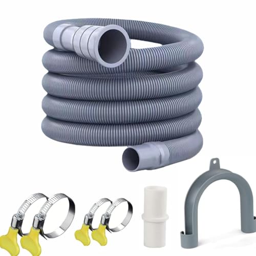 Universal Washing Machine Drain Hose Kit 10FT, Extra Long Flexible Corrugated Extension Hose with U-Bend Bracket & 4 Clamps, for Washer, Dishwasher,...