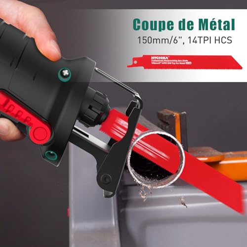 HYCHIKA Scie Sabre sans fil 18V Vitesses Réglables 0 2800SPM 2 Lames Chargeur Rapide Lumière LED Idéal pour Coupe de Bois Branches Métal Avec 2 batteries 2Ah - vue 8