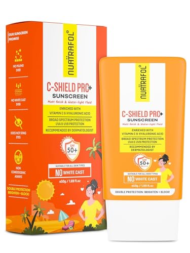 Image of NUATRAFOL Vitamin C-Shield Pro+ Sunscreen | SPF 50 PA++++ | Matte Finish & Water-Light Fluid | With 10% Vitamin C, 1% Hyaluronic Acid & 1% Ceramide | No White Cast | Broad Spectrum UVA /UVB Protection | 50gm