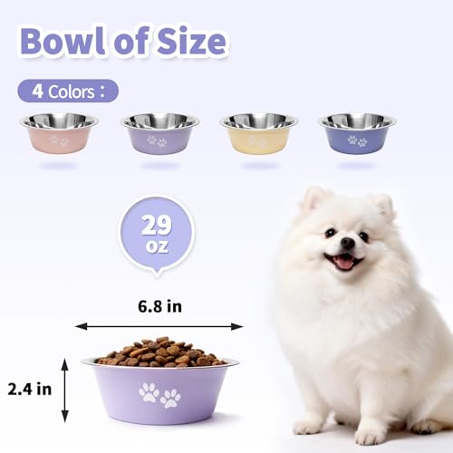 Stainless Steel Dog Bowls (860ML), 4 Pack Metal Dogs Food Water Bowl with Non-Slip Silicone Bottom, Dishwasher Safe, Pet Feeding Bowls for Cat, Pups for Small Medium Dogs - Image 3