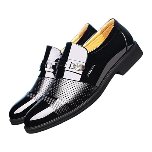 Men's Business Leather Shoes with Height Increase in Summer Hollow Men's Casual Shoes Oxfords(Black,8)