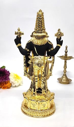 Image of Gold Art India Lord Tirupati Balaji Idol Murti for Mandir | Pooja Room Lord Vishnu Shree Venkateswara Swamy Statue God Balaji Home Decor Showpiece for Gift Living Room (Gold Plated Black Terracotta)