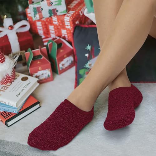 Image of 3Pairs Ankle Socks Low cut Pom Pom Fluffy Fuzzy Warm Winter Plush Slipper Socks For Women
