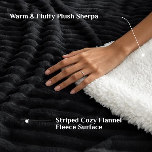 Image of BEDELITE Soft Sherpa King Blanket for Couch, Fluffy Gift, Black, 104x90