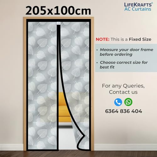 Image of LifeKrafts AC Curtain | Thermal Screen | Insulated | Leaf Design Pattern | Non-Transparent EVA Material | Insect Screen, Pest & Dust Control, Privacy Screen| Size 205 x 100 cm | Non-Customizable