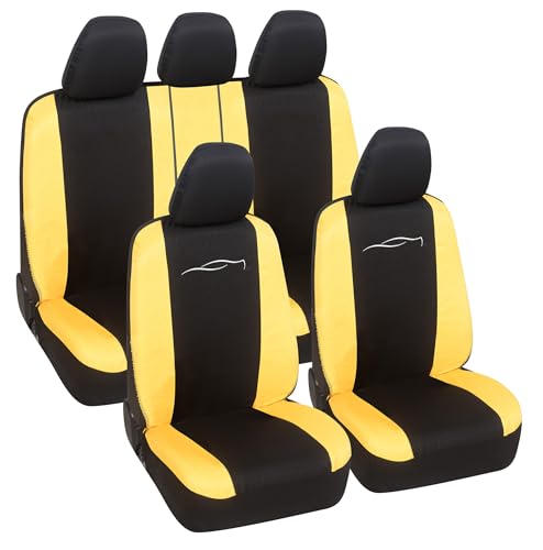 Lupex Fundas para asiento de coche universales modelo Racing, fundas de asiento delantero y trasero, compatibles con Airbag (negro - amarillo)