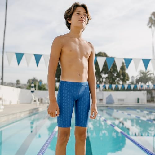 Flow Accelerate Swim Jammers - Size 21 to 32 Swimming Jammer Shorts for Boys in Black, Navy, and Blue (28, Blue Crescents) - Thumbnail 3