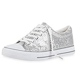  SCARPE VITA Glitzer Damen Sneakers Low Metallic Flats Turnschuhe Schnürer 160456 Silber Metallic 36