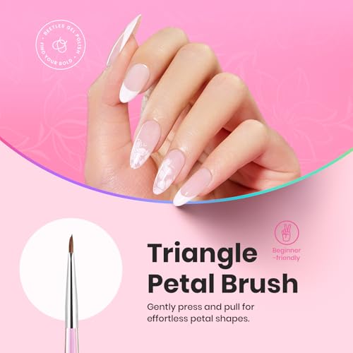 Image of Beetles Nail Art Brushes Set for Gel Polish 3 Pcs Nail Art Design Pen and One White Painting Gel All-in-One Petal Brush Kit Flower DIY with Palette Dotting Manicure Tool Set