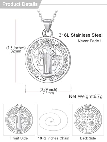 Image of U7 Saint Michael Necklace for Men,Stainless Steel /18K Gold Plated St Michael Archangel /Saint Benedict /Saint Christopher Pendant Amulet Necklace for Men Women