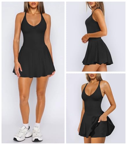 Women's V Neck Tennis Athletic Golf Mini Dress for Women Summer Workout Active Pleated Dresses with Shorts Pockets3