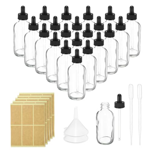 PATIKIL 120ml Glass Dropper Bottle, 24Pcs Leakproof Essential Oils Sample Liquid Perfume Container with Eye Dropper Labels Funnel for Storage Home Travel, Clear