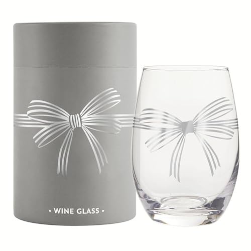 Santa Barbara Design Studio Holiday Stemless Wine Glass with Foil Accent and Gift Box, 17-Ounce, Silver Bow