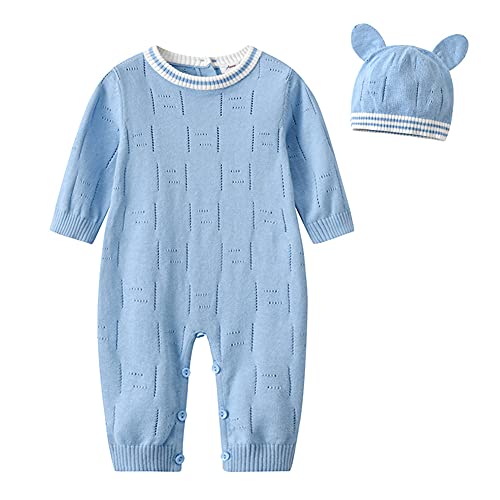 Image of Auro Mesa Baby Infant Boy Girl Peter Pan Collar Knit Sweater Romper Outfit Clothes One-Piece Coverall Baby Clothing Jumpsuit